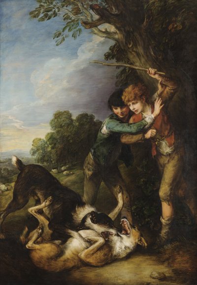 Due pastorelli con cani che combattono da Thomas Gainsborough